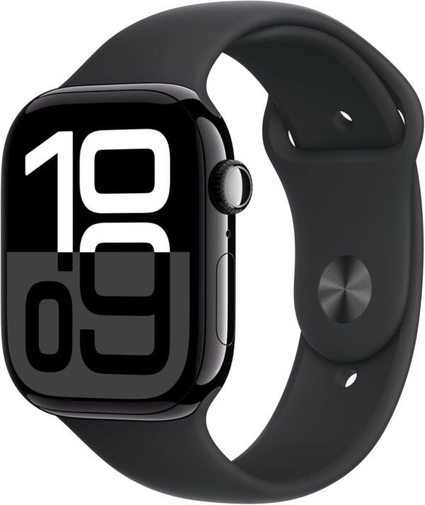 Apple Watch Series 10 GPS 46 mm Smartwatch with Jet Black Aluminium Case with Black Sport Band - M/L. Fitness Tracker, ECG App, Always-On Retina Display, Water Resistant